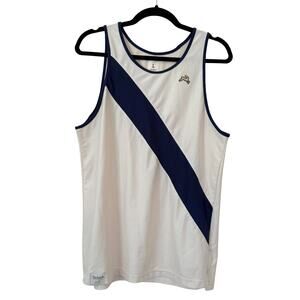 Tracksmith White and Navy Van Cortlandt Singlet